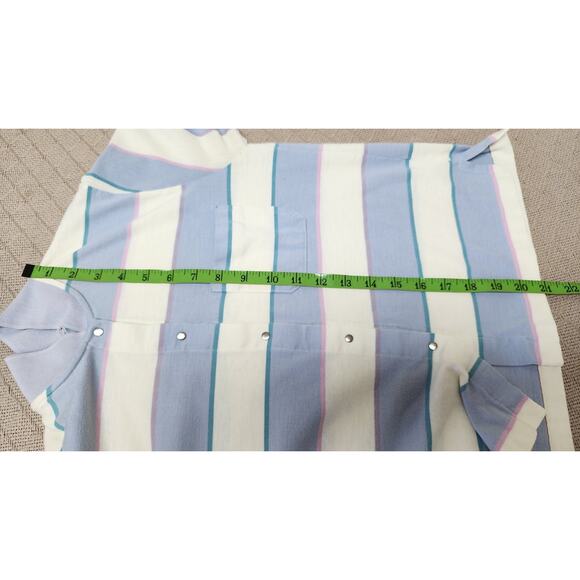 Ivy Sports White, Purple, Green, Pink Striped Blouse with snaps Women's Size LG - Picture 6 of 7